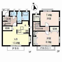 オリゼー芦屋西B 2LDKの間取図画像