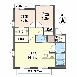 ガーデンハイツ花園 2階2LDKの間取り