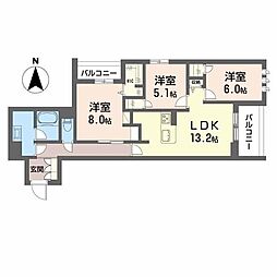 エクレール　ヴェール　シャーメゾン西院 2階3LDKの間取り