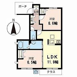ドゥ　エール　洛北 1階2LDKの間取り