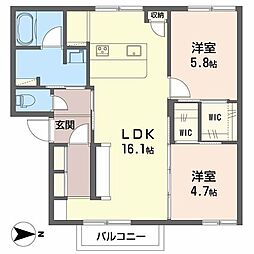 苺ハイツ 2階2LDKの間取り