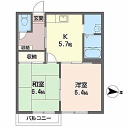 ヴィヴァーチェ西賀茂 2Kの間取図画像