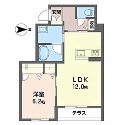 クレーンハピネス 1階1LDKの間取り