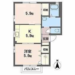 サニーハイツ・サチＥ 2階2Kの間取り