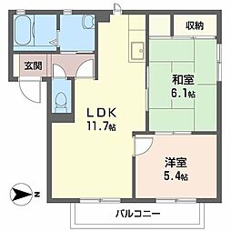 バリュージュ植善Ａ棟 A201 2階2LDKの間取り