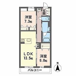 シャーメゾン司 0203 2階2LDKの間取り