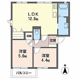 グランメ−ル光 2階2LDKの間取り