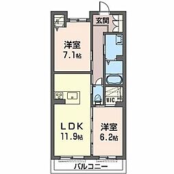 リラフォート大安寺 2LDKの間取図画像