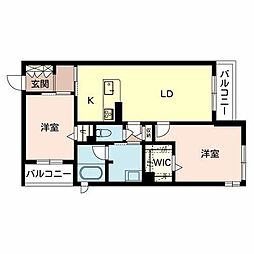 シャーメゾン聖和 3階2LDKの間取り