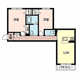 クレスティーク神明 2階2LDKの間取り