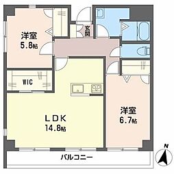 アンソレイユK 2LDKの間取図画像