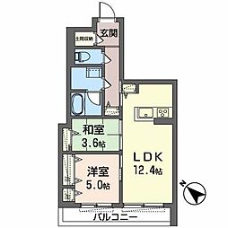 ドゥボヌール 2LDKの間取図画像