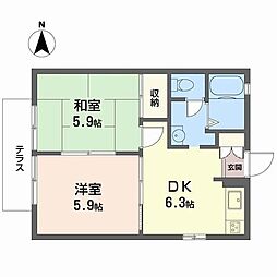 バラ・ハイツ 2DKの間取図画像