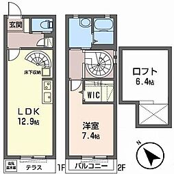 リシェス甲子園A 1LDKの間取図画像