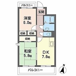 リブコート清元 2DKの間取図画像
