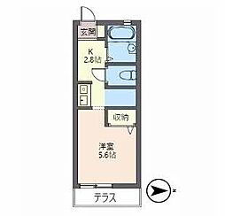 カーサU 1Kの間取図画像