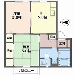 北ウィング・南ウィング 2階2Kの間取り