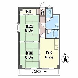 グラン・モントレゥー 3階2DKの間取り