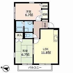 ルミエール多田A棟 2LDKの間取図画像