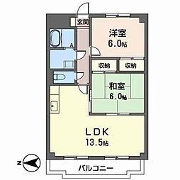 メゾンデール富松 3階2LDKの間取り