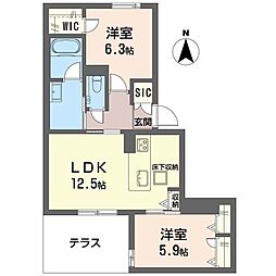 西宮市津門大箇町マンション 2LDKの間取図画像