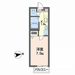 メリーデエース 2階1Kの間取り