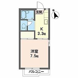 カサレアール 1Kの間取図画像