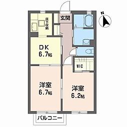 ヴィラクレストC 2DKの間取図画像