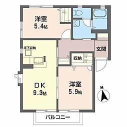 ハウス・パディF 2DKの間取図画像