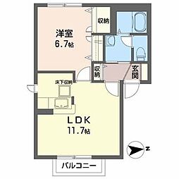 レインボーヒル 1階1LDKの間取り
