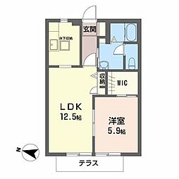 ドエル・タカショーＡ 1階1LDKの間取り