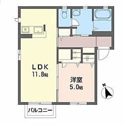 ラッキーコート荒巻 2階1LDKの間取り