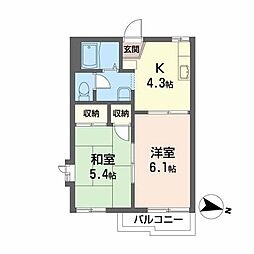 フレグランス台原 2Kの間取図画像