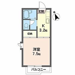 アップル・コート1 1Kの間取図画像