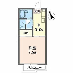 アップル・コート1 1Kの間取図画像