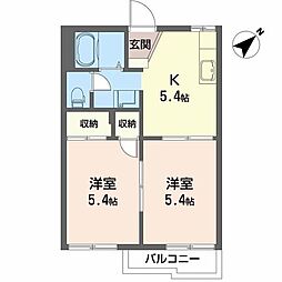 カサベリート 1階2Kの間取り