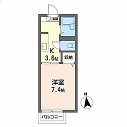 ラフォーレ・Ｎ・Ｂ 2階1Kの間取り