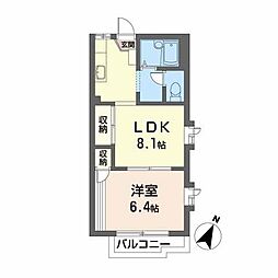 エルアルカサー 1LDKの間取図画像