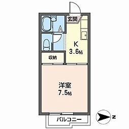 ラベンダーハウス 2階1Kの間取り