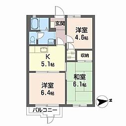 マロンボンＭI 1階3Kの間取り