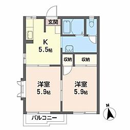 マロンボンＭII 2階2Kの間取り