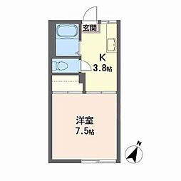 メゾンアルファB 1Kの間取図画像