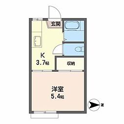 メゾンミモザ2 1Kの間取図画像