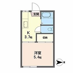 メゾンミモザ2 1Kの間取図画像