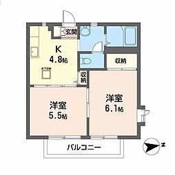 メゾン・オルム 2Kの間取図画像