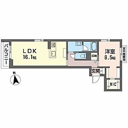 ロッシェ榴岡 1LDKの間取図画像