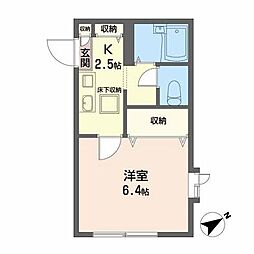 ハピネス西宮城野 1Kの間取図画像