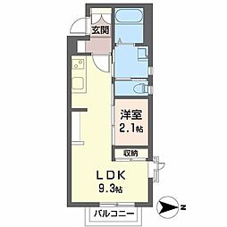 フラッツ八幡 2階1LDKの間取り