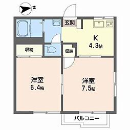 グリーンパークヒロミ 2階2Kの間取り