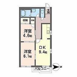 アトム1 2階2DKの間取り
